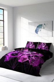 Resim MONOHOME Çift Kişilik 3D Digital Purple Diamonds Nevresim Takımı, Pamuk Saten, 200x220cm, monohome9253HF 