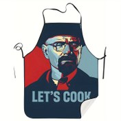 Resim Vintage tarzı "Let'S Cook" film karakteri baskılı önlük - Ayarlanabilir boyun askısı, dayanıklı polyester, parlak bitiş - Şefler, garsonlar, BBQ tutkunları için ideal - Mutfak ve iş giyimi, BBQ önlüğü|Vintage Şef Kıyafeti|Parlak Bitiş Önlüğü 