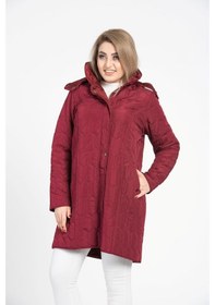 Resim Vetre Kadın Kapitone Mont (95 Cm) Bordo Büyük Beden 1016 Çok Renkli 