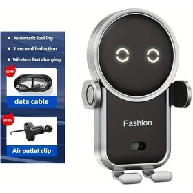 Resim Gateesat 8 Hız Kablosuz Araba Şarj Cihazı 15w Hızlı Şarj Havalandırma Klipsi Otomatik Sıkma Gümüş 