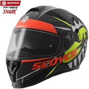 Resim Scoyco FF-869 Shark Güneş Vizörlü Kapalı Kask Kırmızı - Neon Sarı - Siyah 
