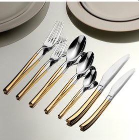 Resim Elegance Altın Sade 12 Kişilik 84 Parça Çatal Kaşık Bıçak Takımı 