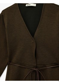 Resim Koton Slim Fit Uzun Kollu Peplum Kesim Kemerli Hırka Kahverengi 6sak30050ek Kahve 