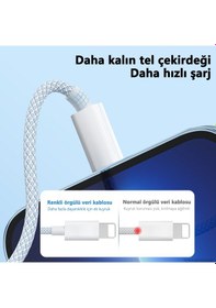 Resim 20w Type-c - Lightning Hızlı Şarj Kablosu Kalın Dokuma Apple Uyumlu iPhone 13/12/11/x Akıllı Çipli 1m Turuncu 1m Tip-c - 