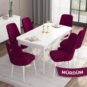 Resim Canisa Concept Are Serisi, 80X132 Açılabilir Mdf Masa, Beyaz Mutfak Masa Takımı, 6 Sandalye 