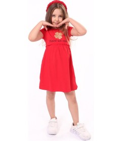 Resim Toontoy Kids Toontoy Kız Bebek Faire Un Voeu Baskılı Elbise Kırmızı 