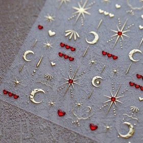 Resim 1 adet Y2K Tarzı 3D Tırnak Sanatı Stickerları - Kırmızı Taşlı Yıldızlar, Ay & Kalp Süsleri, Kendinden Yapışkanlı Parlak Plastik Çıkartmalar DIY Manikür & Pedikür için, Fantazi Temalı Tırnak Dekorasyonları, Tırnak Sanat Aksesuarları, Fantezi Temalı Stickerlar, Taş Süslemeleri, Modaya Uygun Kullanıcılar İçin 