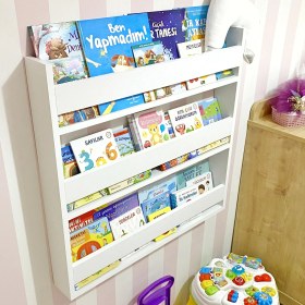 Resim Venice Home Montessori Eğitici Çocuk Kitaplığı Mat Beyaz Mdf, 3 Katlı Montessori Kitaplık 
