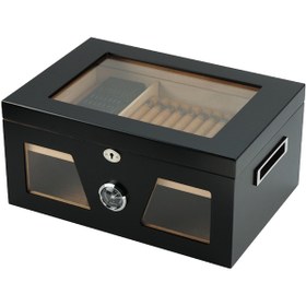 Resim Falconetti Siyah 2 Katlı Camlı Humidor Puro Kutusu Rc21 