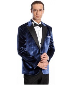 Resim Wessi Kadife Slim Fit Mavi Erkek Smokin Ceket Mavi 