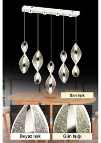 Resim İstanbul Avize Mars 5'li Yemek Masası Gümüş Kumandalı Led 3 Renk Modern Ledli Avize 