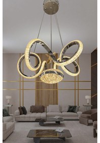 Resim Kıvrım Eliza Tek Toplu Simli Slikonlu Modern Oturma Led Avizesi - Kumandalı / Krom Krom 