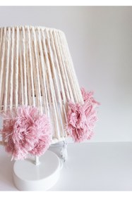 Resim C&A MAKROME EKRU İP SARGI PEMBE EL YAPIMI PONPONLU KIZ BEBEK VE ÇOCUK ODASI ABAJUR 