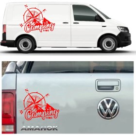 Resim Sticker Usta Camping Time Pusula Offroad 4x4 Kamp Avcı Araba Oto Karavan Sticker 02166 