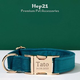 Resim Dog Collar Named Emerald Green Velvet Collar 172182 - Bag / M 