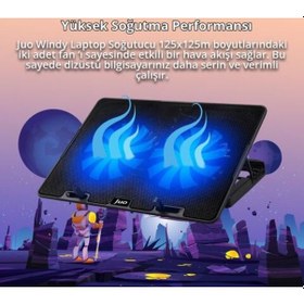 Resim Juo Windy 2 Fanlı 1500 RPM Led Aydınlatmalı Hız ve Yükseklik Ayarlı Notebook Soğutucu 
