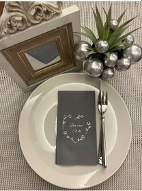 Resim Gümüş Yaldızlı Gri Bir Ömür El Ele Peçete 16 Adet 