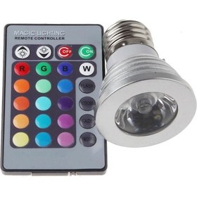 Resim Youmex Rgb 16 Renkli Led Spot, Ir Kumanda İle Renk Değiştirme, 30w 300lm, E27, Alüminyum Gövde, 50000 Saat Ömür Gümüş 