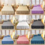 Resim 9 renk seçeneği, 1 adet düz renk polyester elastik bantlı toz geçirmez yatak eteği, dantel süslemeli, dekoratif yastık kılıfı veya dolgu hariç, yatak odası, oturma odası ve yurt kullanımı için, makinede yıkanabilir 