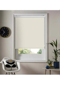 Resim Krem Güneşlik Düz Stor Perde Kırık Beyaz 