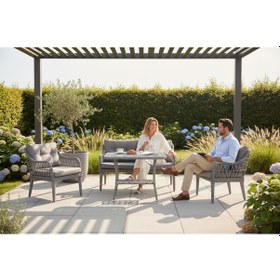 Resim Kaş 2+1+1+sehpa Bahçe Balkon Mobilyası,gri Rattan/gri Kumaş Gri 