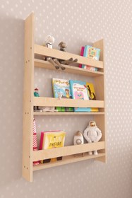 Resim Step Montessori Tarzı Duvar Kitaplığı Doğal Ahşap 