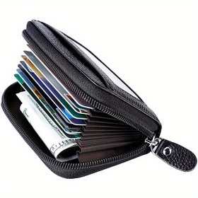 Resim Erkekler için Fermuarlı Küçük Deri RFID Kredi Kartı Cüzdanı 