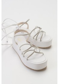 Resim Luvishoes Titan Beyaz Taşlı Kadın Sandalet Beyaz 