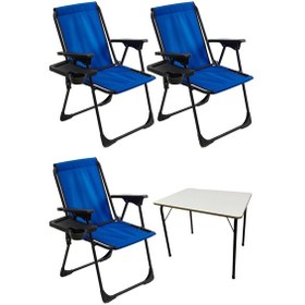 Resim Natura 3 Adet Kamp Sandalyesi Dikdörtgn Bardaklık Mavi + MDF Masa Mavi 