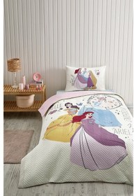 Resim Özdilek Princess Time Tek Kişilik Disney Lisanslı Lastikli Fitted Çarşaf Kapitone Çocuk Nevresim Tak 