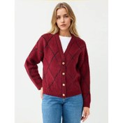 Resim Jimmy Key V Yaka Baklava Desenli Kadın Triko Hırka (5WW104368) 