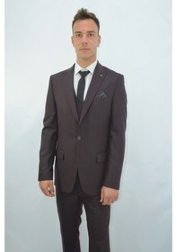 Resim Presto Erkek Yelekli Slimfit Takım Elbise 6 Drop Bordo-773-800 Bordo 