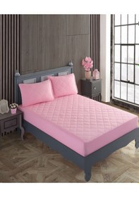 Resim %100 Pamuk Kapitoneli Sıvı Geçirmez Renkli Yatak Alezi Yatak Koruyucu Alez Çarşaf Pembe 