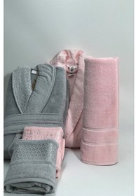 Resim Bornoz Takımı Gri - Pembe Pembe 
