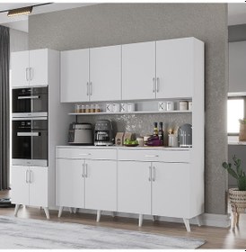 Resim Lora Kahve Köşesi Çok Amaçlı Dolap Kiler Mutfak Dolabı Beyaz 220cm Beyaz 