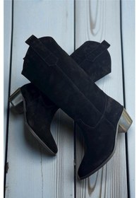 Resim Siyah Hakiki Süet Western Çizme Siyah 