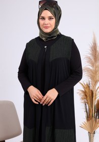 Resim Kadin Buyuk Beden Transparan Taşlı Uzun Yelek - siyah / 4XL 