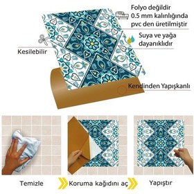 Resim Tink Kendinden Yapışkanlı Turkuaz Çiçek Desenli Pvc Karo 30x30 Cm 