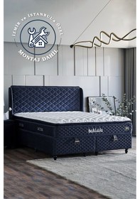 Resim Baklava Lüks Yatak Seti Çift Kişilik Ultra Ortopedik Sert Yatak Özel Antrasit Baza Ve Başlık Takımı 140 x 190 