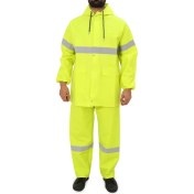 Resim Kkdavm Yüksek Görünümlü Reflektörlü Dikişsiz Fermuarlı Yağmurluk Alt Üst Takım Pvc Su Geçirmez 