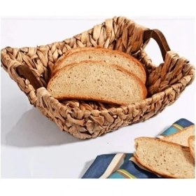 Resim Storemax Kosova Wicker Serisi Bezli Kare Ahşap Kulplu Hasır Ekmek Sepeti 