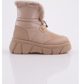 Resim Dgn 2204 Kadin Lastik Bağcikli Kürklü Bot 2204-1571-R3183 Bej 