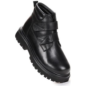 Resim Kiko Kids Teze %100 Deri Cırtlı Erkek Çocuk Bot Ayakkabı Siyah Siyah 