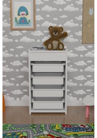 Resim 4 Sepetli Oyuncak Dolabı Çok Amaçlı Mutfak Dolabı Beyaz - Beyaz 