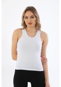 Resim Kadın Pamuklu Likralı Sporcu Askılı Atlet-Beyaz 