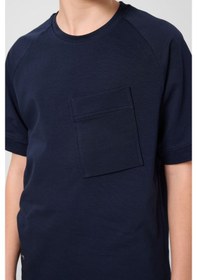 Resim Tommylife Lacivert Pamuklu Yumuşak Dokulu Oversize Cep Detaylı Erkek Çocuk T-shirt - 11295 Lacivert 