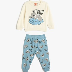 Resim Erkek Bebek Pamuklu Pijama Takımı Koalalı Uzun Kollu Tişört ve Beli Lastikli Pijama Altı 2 Parça 