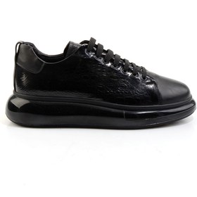 Resim Bambi Siyah Baskılı Hakiki Deri Erkek Sneaker E01396100743 