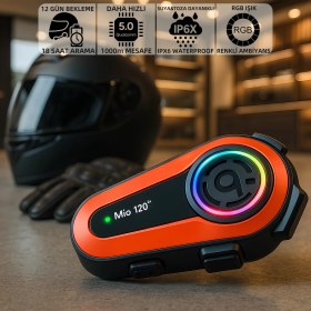 Resim Mioji Mio 120 2x RGB 1000mAh IPX6 1500m 2 Kişilik Kask Intercom Motosiklet Bluetooth Kulaklık 