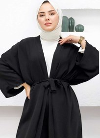 Resim CNG MODA Kuşaklı Aerobin Geniş Kollu Oversize Kimono 